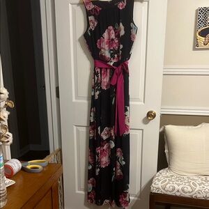 Jessica Howard Black Maxi Dress with Pink Floral Design